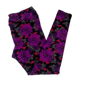LuLaRoe Black Purple Green Floral Red Triangles Leggings Tall & Curvy TC LLR